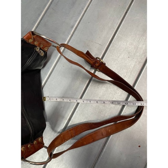 Marino Orlandi Black Leather Bag, Bucket Style with Brown Trim Hand/Shoulder Bag - Picture 15 of 16